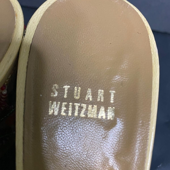 Stuart Weitzman Yellow Embroidered Wedges Women Size N 8 - Picture 6 of 7